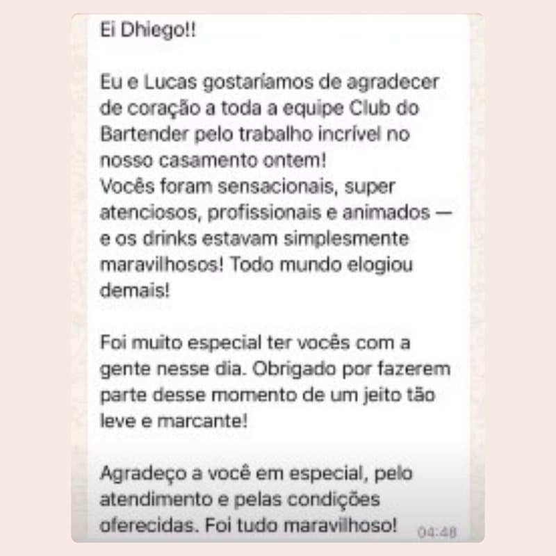 Print de depoimento real de cliente do Clube do Bartender